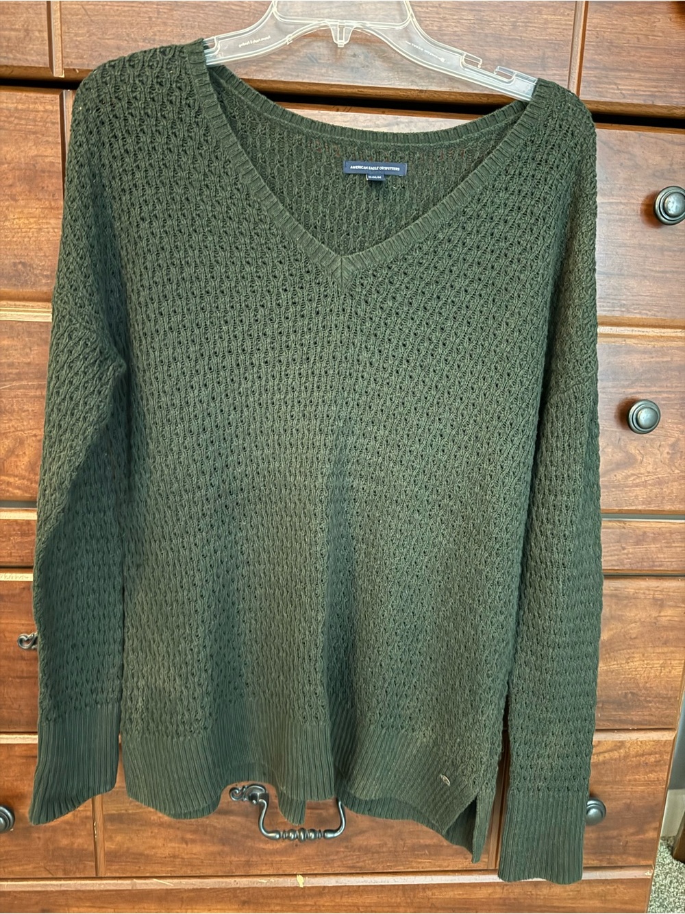 American Eagle Outfitters Olive Green V-Neck Knit Sweater